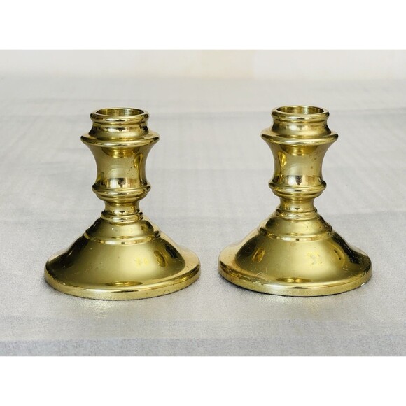 VTG Virginia Metalcrafters Brass Candlesticks Set of 2 – 3” Tall USA Made - Picture 2 of 12